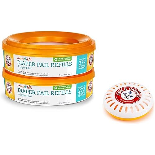 Munchkin® Refill Set for Step™ and Pail™ Diaper Pails - Includes 2 Refill Rings and 1 Puck™ Baking Soda Cartridge
