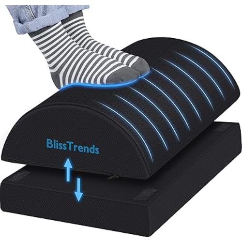 BlissTrends Foot Rest for Under Desk at Work-Versatile Foot Stool with Washable Cover-Comfortable Footrest with 2 Adjustable Heights for Car,Home and Office to Relieve Back,Lumbar,Knee Pain-Black