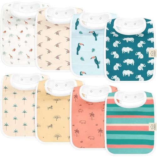 KeaBabies 8-Pack Organic Baby Bibs for Boys, Girls - Super Absorbent Cotton Drool Bibs for Baby Girl & Boy, Teething Toddler, Drooling Newborn, Ultra Soft & Machine Washable (Wildscape)