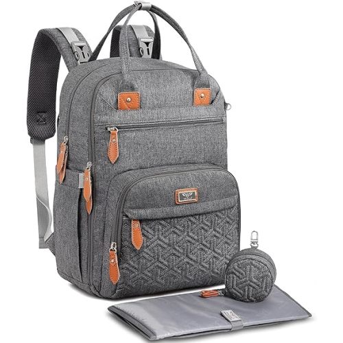 Diaper Bag Backpack, Baby Bags with Changing pad, Insulated Pockets & Pacifier Holder for Boys Girls, WELAVILA Large Multifunction Travel Back Pack for Mom & Dad, Dark Gray