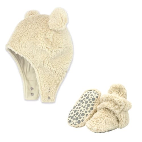 Zutano Furry Bootie and Furry Bear Hat Set - Oat