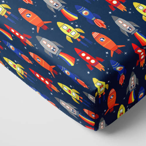 Navy Space Explorer Fitted Crib Sheet