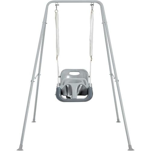 FUNLIO Toddler Swing with Foldable Metal Stand for Toddlers Aged 1~10 Years, 3-in-1 Baby Swing Set with 4 Sandbags for Backyard/Indoor/Outdoor Play, Easy to Assemble & Store, Grey