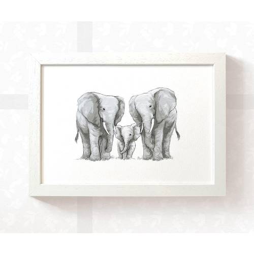 Elephant print family of 3 nursery wall art, safari baby shower gift nursery prints newborn gift, baby room decor new mum gift elephant gift