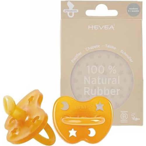 HEVEA Natural Rubber Pacifier Orthodontic Newborn 0+ Months Two-Pack - Natural