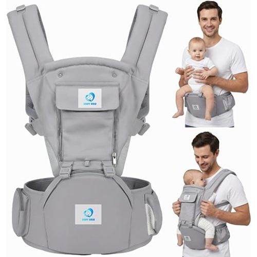 6-in-1 Baby Carrier Newborn to Toddler, Adjustable Toddler Carrier with Detachable Hip Seat (for 7–45 lb), Head & Neck Support, Breathable Cotton, Multiple Carry Positions for Travel & Daily Use