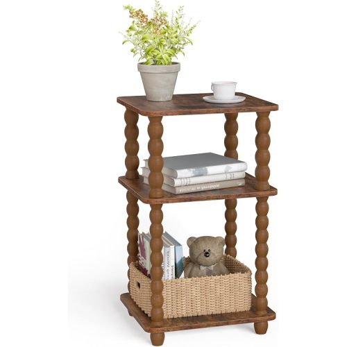 Tohiasen 3 Tier Side Table - Compact End Table with Solid Spindle Wood Legs