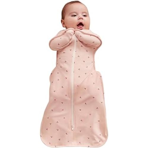 Love to Dream Swaddle Up Bamboo, Arms Up Position, Soft and Luxurious 100% Viscose from Bamboo - Wearable Blanket - 1.0 TOG - (20-24°C) Ideal for Moderate Temps (Cherries Blush, Medium, 6–8.5kg)