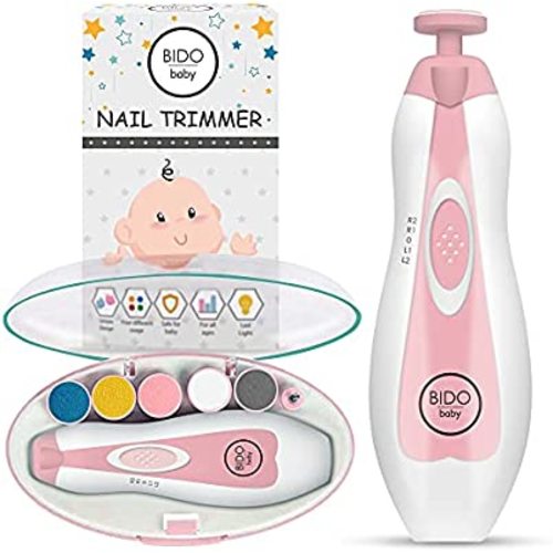 BİDO Baby Nail Trimmer File Electric-Safe Baby Nail Clippers,Manicure Kit for Newborn Toddler and Kids,12 Grinding Heads and LED Light, Pink or Blue (Pink)