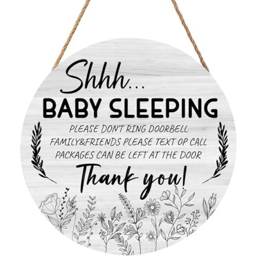 Baby Sleeping Front Door Sign, Do Not Ring Doorbell Sign Sleeping Baby Decorative Front Porch Sign for New Parent 12" Round - Baby Sleeping03