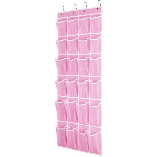 Hanging Shoe Organizer, Over The Door Shoe Organizer with 24 Breathable Mesh Pockets for Men Women Kids Hanging Shoe Storage Rack Organizer Size:58x21 Inch（Pink）