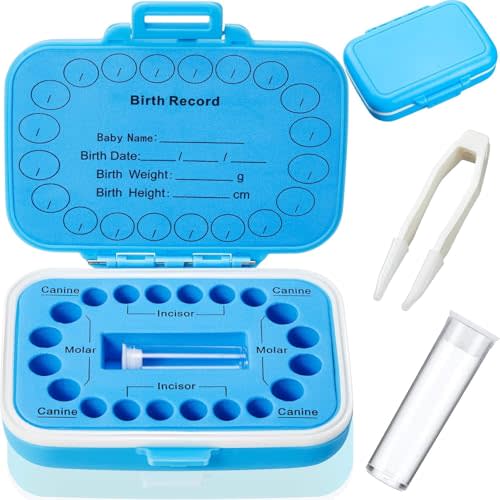 Baby Tooth Box Keepsake for Kids Teeth Storage Holder Child Teeth Organizer Tooth Fairy Box with Baby Fetal Hair Container and Tweezer for Keeping The Child Memory(Blue)