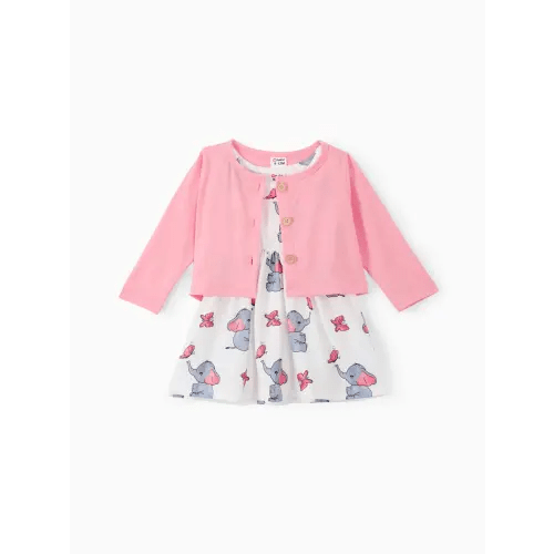 2pcs Baby Girl Pink Cardigan and Elephant Print Dress Set Only $16.99 PatPat US Mobile