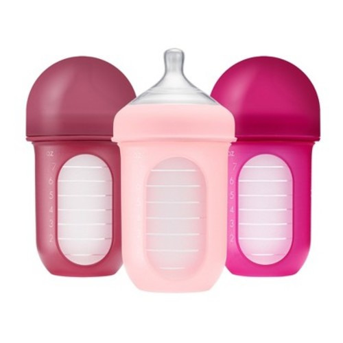 Boon Nursh Silicone Baby Bottles with Collapsible Silicone Pouch - 8 fl oz/3pk, Color: Pink