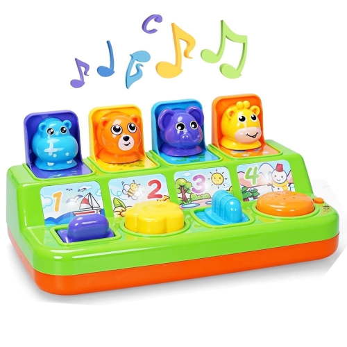 INTMEDIC Pop Up Animal Toys with Light and Music, Montessori Cause and Effect Toy for Infant Baby Toddler 6-12 12-18 Months