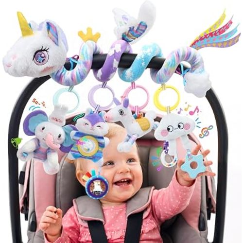 Musical Car Seat Toy for Babies 0-12 Months, Purple Unicorn