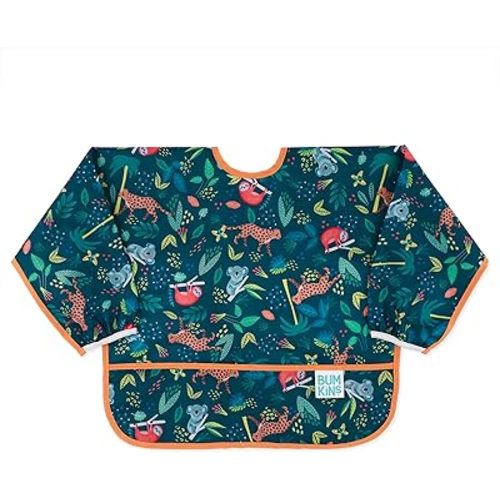 Bumkins Sleeved Bib for Girl or Boy, Baby and Toddler for 6-24 Mos, Essential Must Have for Eating, Feeding, Baby Led Weaning Supplies, Long Sleeve Mess Saving Food Catcher, Soft Fabric, Jungle