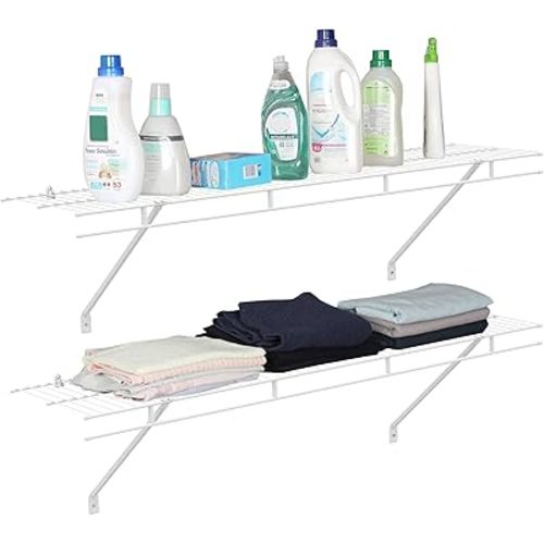 HAUSHOF Closet Shelves Wall Mounted 2-Pack, 4 ft x 12in White Wire Shelving for Laundry Room, Closet, Basement Organization and Storage