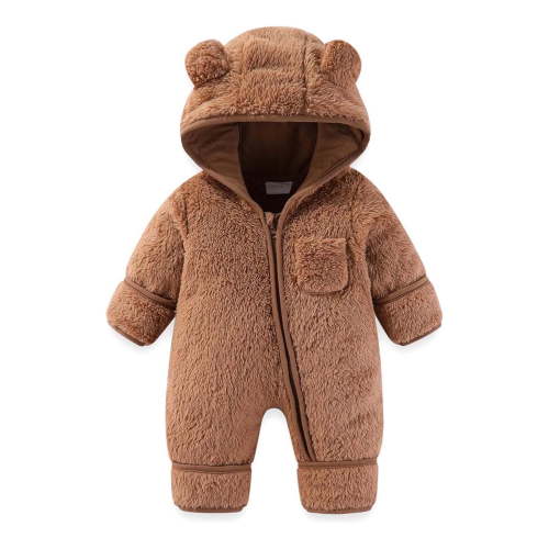 Cowsor Newborn Baby Bear Outfit With Fold-Over Mittens and Footies Girls Boys Winter Fleece Clothes Hooded Romper Snowsuit