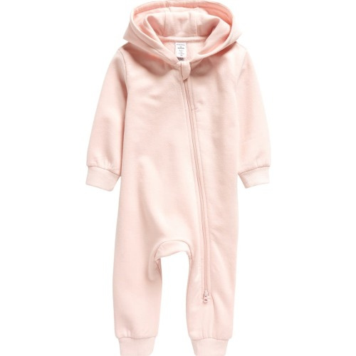 Baby Hooded Fleece Romper, 6M, Pink Lotus