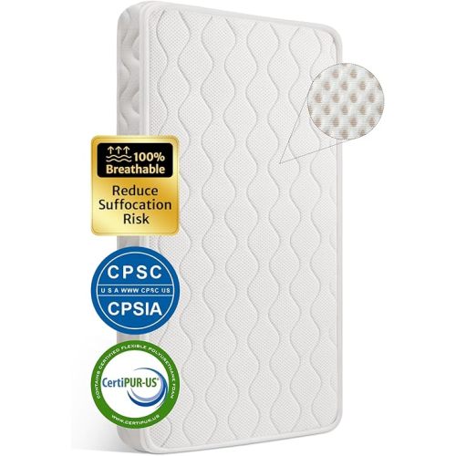 100% Breathable Crib Mattress, Certified Premium Foam Toddler Mattress with Soft Full-Zip Closure Design Cover, Machine Washable, White