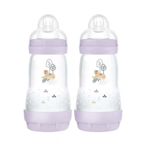 MAM Easy Start Matte Anti-Colic Baby Bottles, 9 oz (2 Count), Medium Flow Nipples, Baby Girl, 2 Count