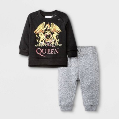 2pc Queen Long Sleeve Fleece Pullover And Jogger Set - Black 0-3m