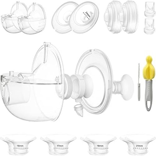 Compatible with Momcozy M5 Replacement Parts, 18-Pack Breast Pump Accessories with 24mm Double-Sealed Flanges, Milk Cups, Duckbill Valves, Diaphragms, 15/17/19/21mm Inserts, 2 Cleaning Brushes