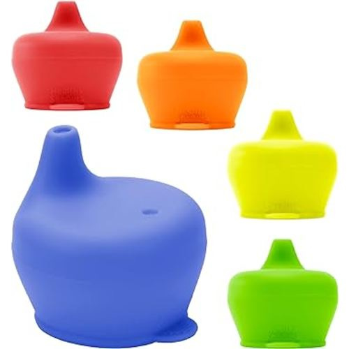 Silicone Sippy Cup Lids - Spill Proof, Fits Any Cup, BPA-Free, Durable & Soft for Babies & Toddlers, Quick to Attach - 5 Pack Silicone Lids for Cups (Red, Blue, Yellow, Green, Orange)