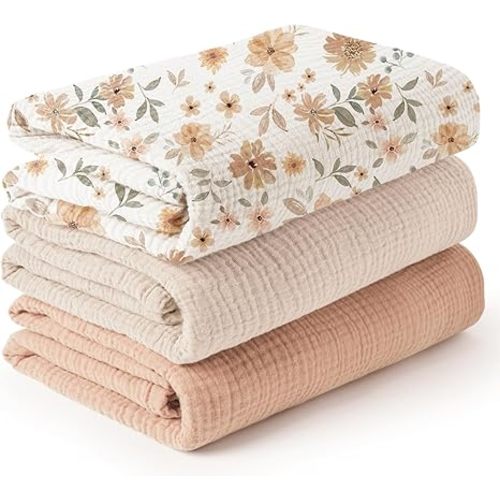 Konssy 3 Pack Muslin Swaddle Blankets for Unisex, Newborn Receiving Blanket, Large 47 x 47 inches, Soft Breathable Muslin Baby Swaddles for Boys & Girls