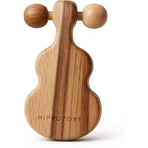 HippoToys Baby Teether – USA’s First Real Natural Wooden Teething Toys for Babies 0–18 Months – Calm Wooden Rattle – No Paint No Plastic No Toxins - Safe Baby Gift