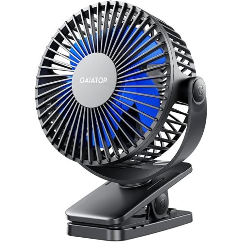 Gaiatop Portable Clip on Fan Battery Operated, Small Powerful 3 Speed Quiet 360° Rotate, USB Rechargeable Mini Personal Cooling Fan for Desk Table Home Office Stroller Camping Women Gifts Black Blue