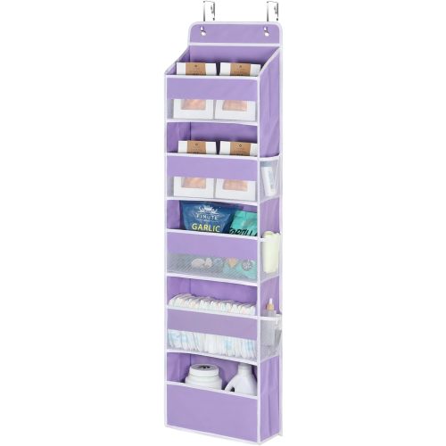 Univivi 5-Shelf Over The Door Hanging Organizer, Back of Door Organizer with 5 Compartments 6 Side Pockets for Baby Bedroom and Bathroom Storage (Purple)