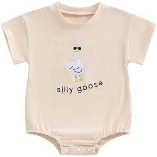 Newborn Baby Boy Girl Bubble Romper Silly Goose Short Sleeve Oversized Bodysuit Infant Farm Animal Summer Outfit