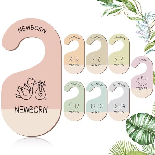 Storks Baby Closet Dividers for Clothes Organizer - 8 PCs Double-Sided Pattern Wooden Baby Wardrobe Divider for Baby Nursery from Newborn to 24+ Months - Perfect Toddler Clothes Organizer