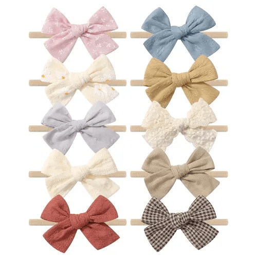 doboi 10PCS Baby Girls Headbands Hair Bows Nylon Linen Hairbands Handmade Hair Accessories for Newborn Infant Toddlers Little Girl and Kids