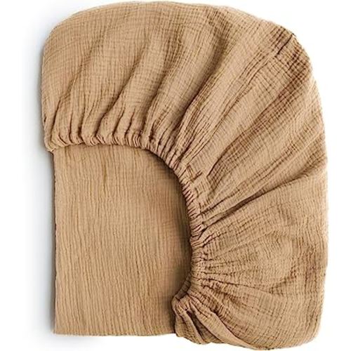 Konssy Muslin Fitted Crib Sheets 100% Cotton Baby Crib Sheets for Standard Crib Mattress (28 X 52 Inches), Soft and Breathable for Boy, Girl (Camel)