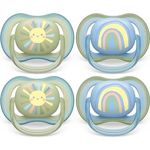 Philips Avent Ultra Air Pacifier 0-6m, Smiling Sun/Blue Rainbow, 4 pack SCF085/49