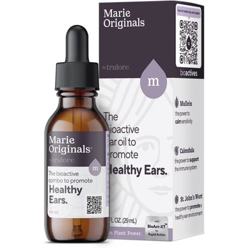 Marie Originals Natural Ear Oil Drops | Mullein Garlic Oil Ear Drops for Infection Prevention, Herbal Ear Ache Drops for Adults, Kids & Pets, Soothes Ear Pain & Wax Removal, Earache Remedies (1 Pack)