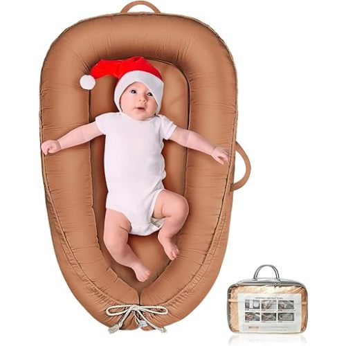 Baby Lounger - Infant Lounger for Newborn 0-24 Months, Pure Cotton Breathable Baby Nest Lounger Cover, Newborn Essentials for Baby Boys & Girls, Co Sleeper Portable Baby Bed for Home and Travel