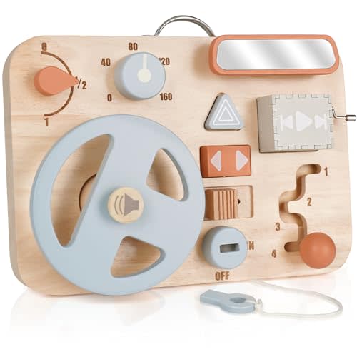 Montessori Busy Board for Toddlers - Wooden Montessori Toys for 1 2 3 4 Year Old, Aesthetic Sensory Activity Board for Fine Motor Skills, Travel Busy Board Educational Sensory Toys for Boys and Girls