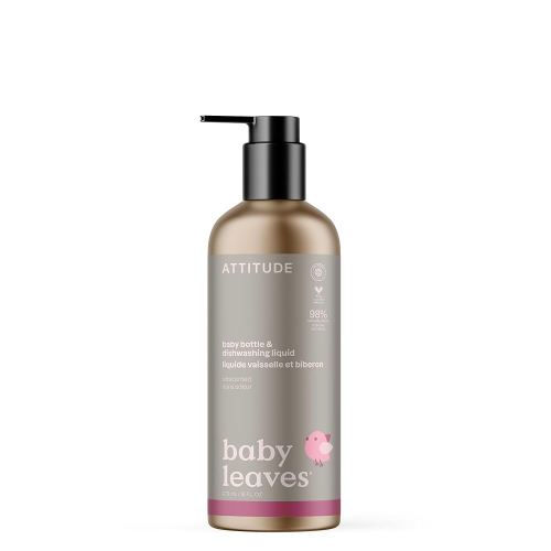 ATTITUDE Baby Dish Soap and Bottle Cleaner, EWG Verified Dishwashing Liquid, No Added Dyes or Fragrances, Tough on Milk Residue and Grease, Vegan, Refillable Aluminum Bottle, Unscented, 16 Fl Oz