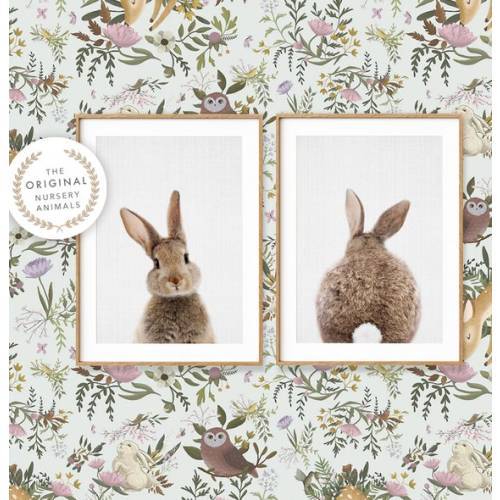 Bunny Print Set of 2  Nursery Wall Art  Woodland Baby Animal - Etsy