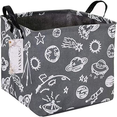FANKANG Storage Bins Nursery Hamper Canvas Laundry Basket Foldable with Waterproof PE Coating Large Storage Baskets Gift Baskets for Kids, Office, Bedroom, Clothes,Toys (Square-Space Planet)