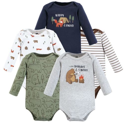 Hudson Baby Infant Boys Cotton Long-sleeve Bodysuits, Camping Animals