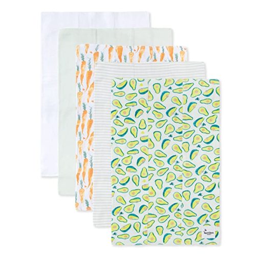 Burt's Bees Baby - Burp Cloths, 5-Pack Extra Absorbent 100% Organic Cotton Drool Cloths - Carrots & Avocados