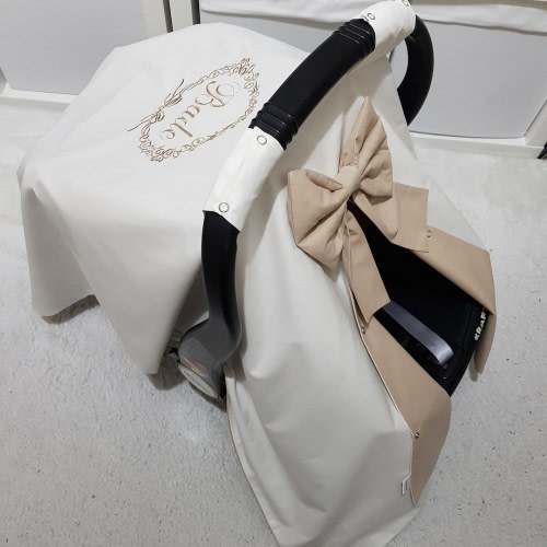 Light Cream and Beige Baby Car Seat Cover Girl and Boy , Personalized Baby Carseat Canopy with Name Embroidery , Baby Shower Gift