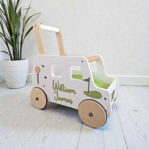 Personalized Wooden Baby Walker: Golf Push Truck, 1st Birthday Gift, golf nursery decor
