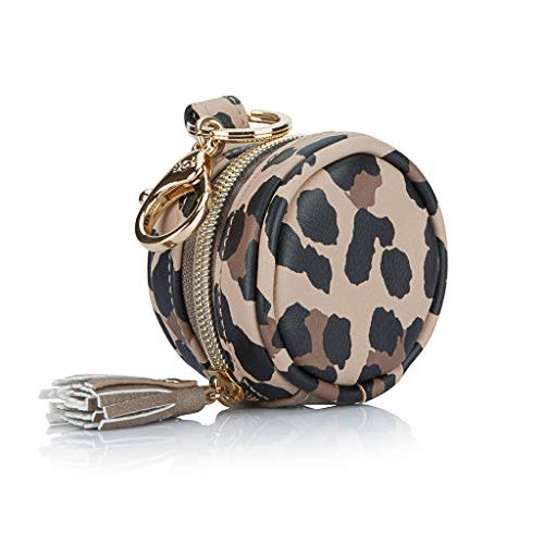 Itzy Ritzy Pacifier Case with Clip - Pacifier Charm Pod Includes Clasp to Easily Attach to a Diaper Bag or Purse, Measures 2.5" in Diameter and Holds 2 Pacifiers, Leopard