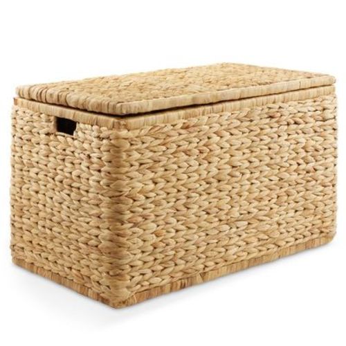 Casafield 30" Storage Chest With Lid, Handles, Safety Hinge - Natural, Water Hyacinth Wicker Storage Trunk Basket For Bedroom, Entry Way, Living Room